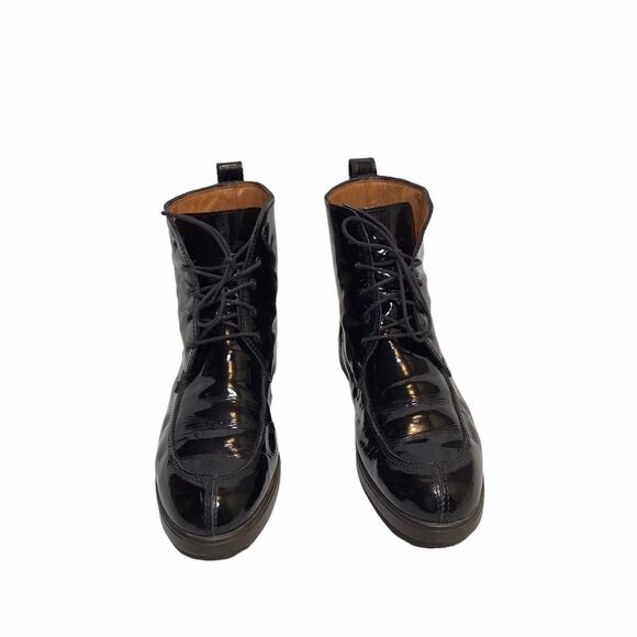 Salvatore Ferragamo Vintage Patent Leather‎ Boots Lace Up Size 8 B - Picture 1 of 12